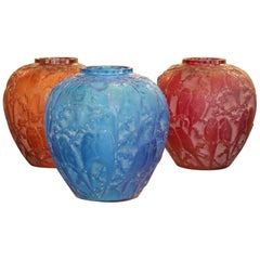 Antique Rene Lalique Three "Perruches " Vases