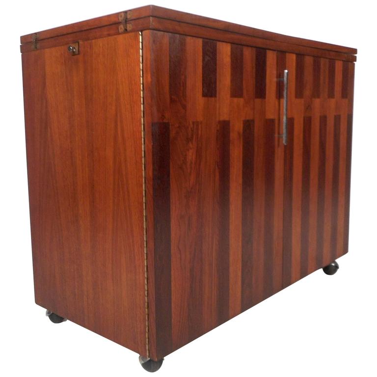 MidCentury Modern Rosewood and Walnut Flip Top Bar by Lane Furniture