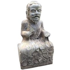 Large Antique Stone Buddhist Bearded Hand-Carved Figure Chinese 80 Years Ol 3