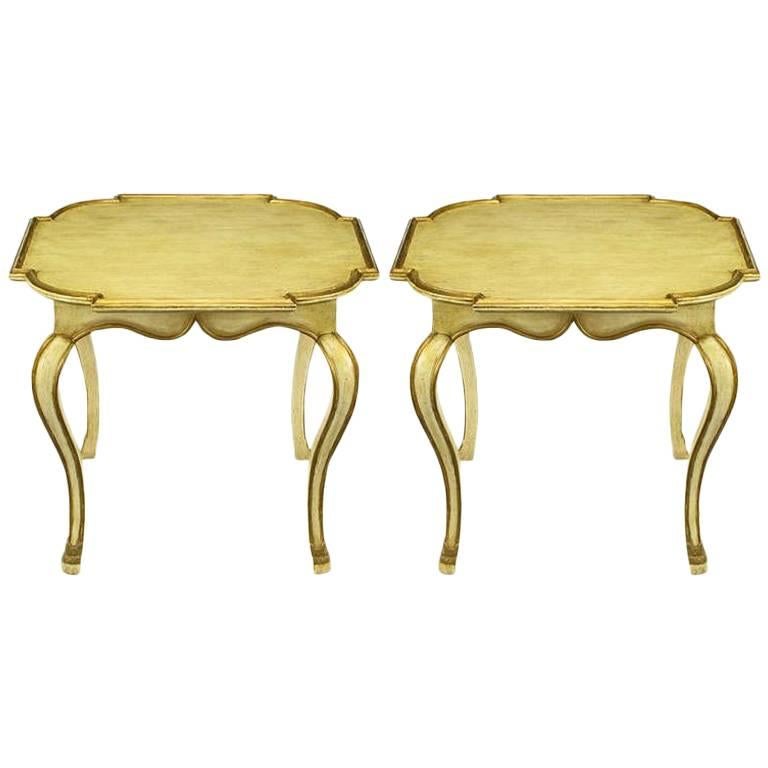 Pair of Minton-Spidell Parcel Gilt and Glazed Ivory Cabriole Leg End Tables