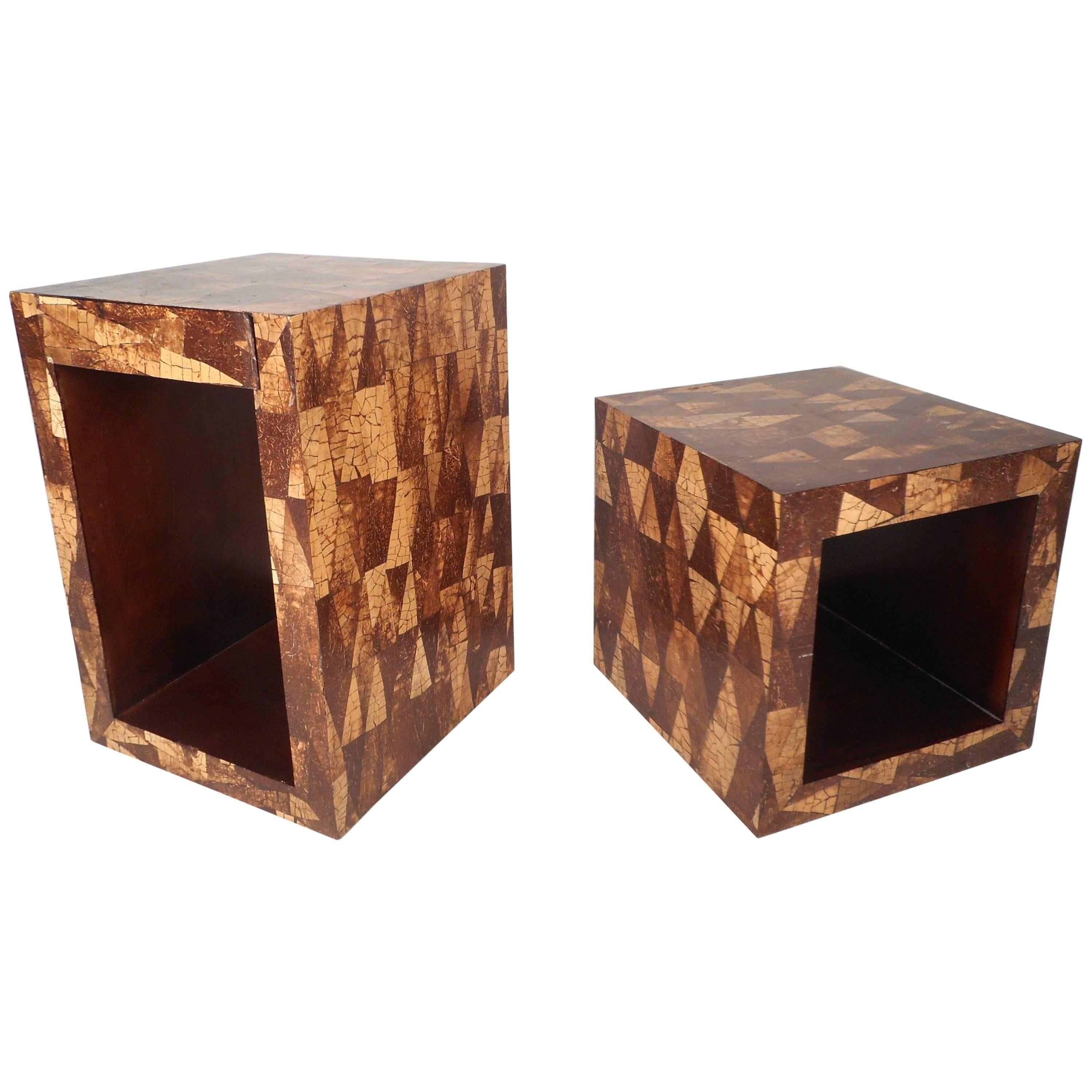 Mid-Century Modern Augousti Style Coconut Shell Inlay End Tables