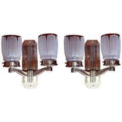 Pair of Art Deco Silver Plated Walllights with Frosted Glass Shades 12