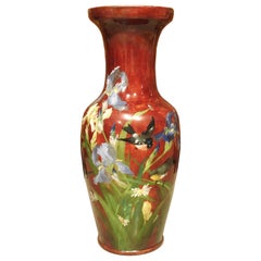 Grand Antique French Barbotine Vase, Parisian School, Late 1800s