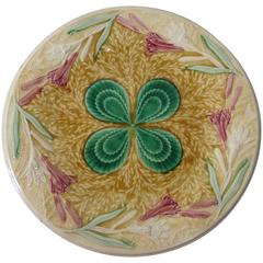 19th Majolica Clover 
Lilies Platter