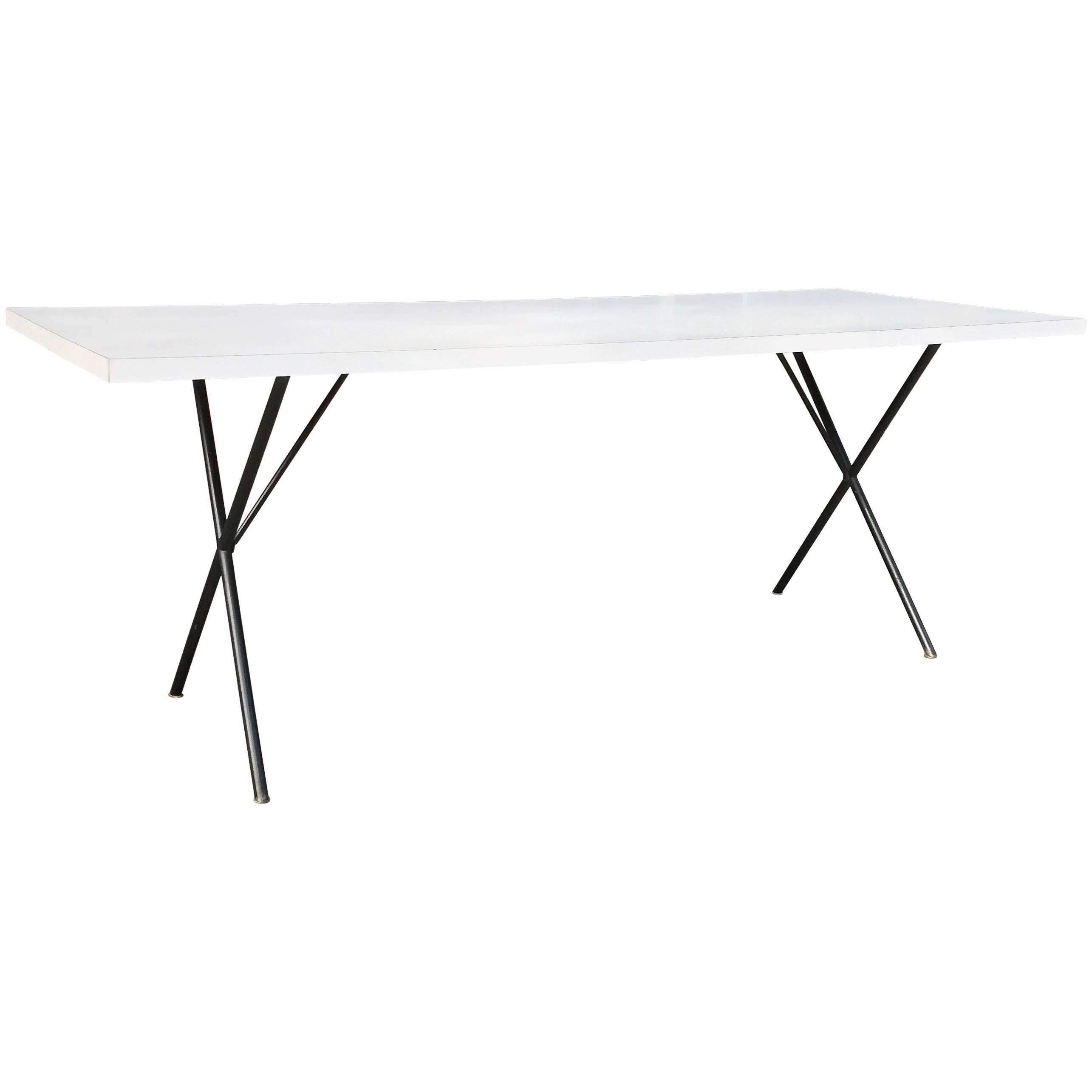 George Nelson for Herman Miller White Laminate X Legs Dining Table