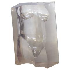 Large Signed Female Torso Sculpture in Acrylic Block