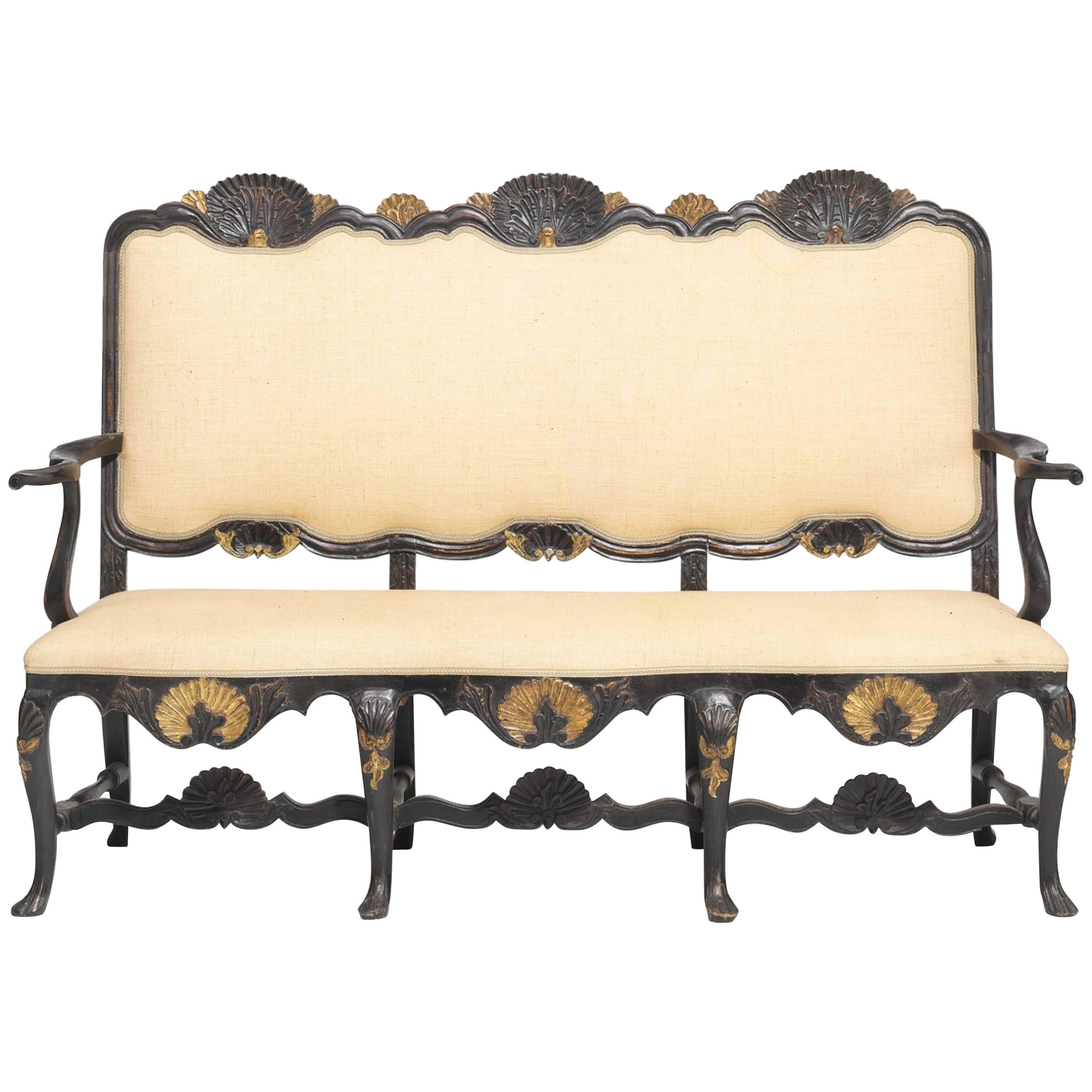 Rococo Settee in Original Painted and Gilt Finish, Norway, circa 1750