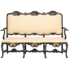Antique Rococo Settee in Original Painted and Gilt Finish, Norway, circa 1750