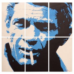 Large Six-Panel Steve McQueen Portrait Painting by Detroit Artist Billy Couch