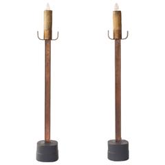 Pair of Spanish, 1950s Copper Candlestick Floor Lamps