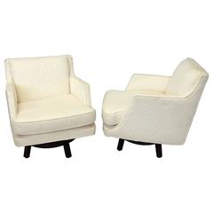 Pair of White Edward Wormley for Dunbar Swivel Lounge Chairs 8