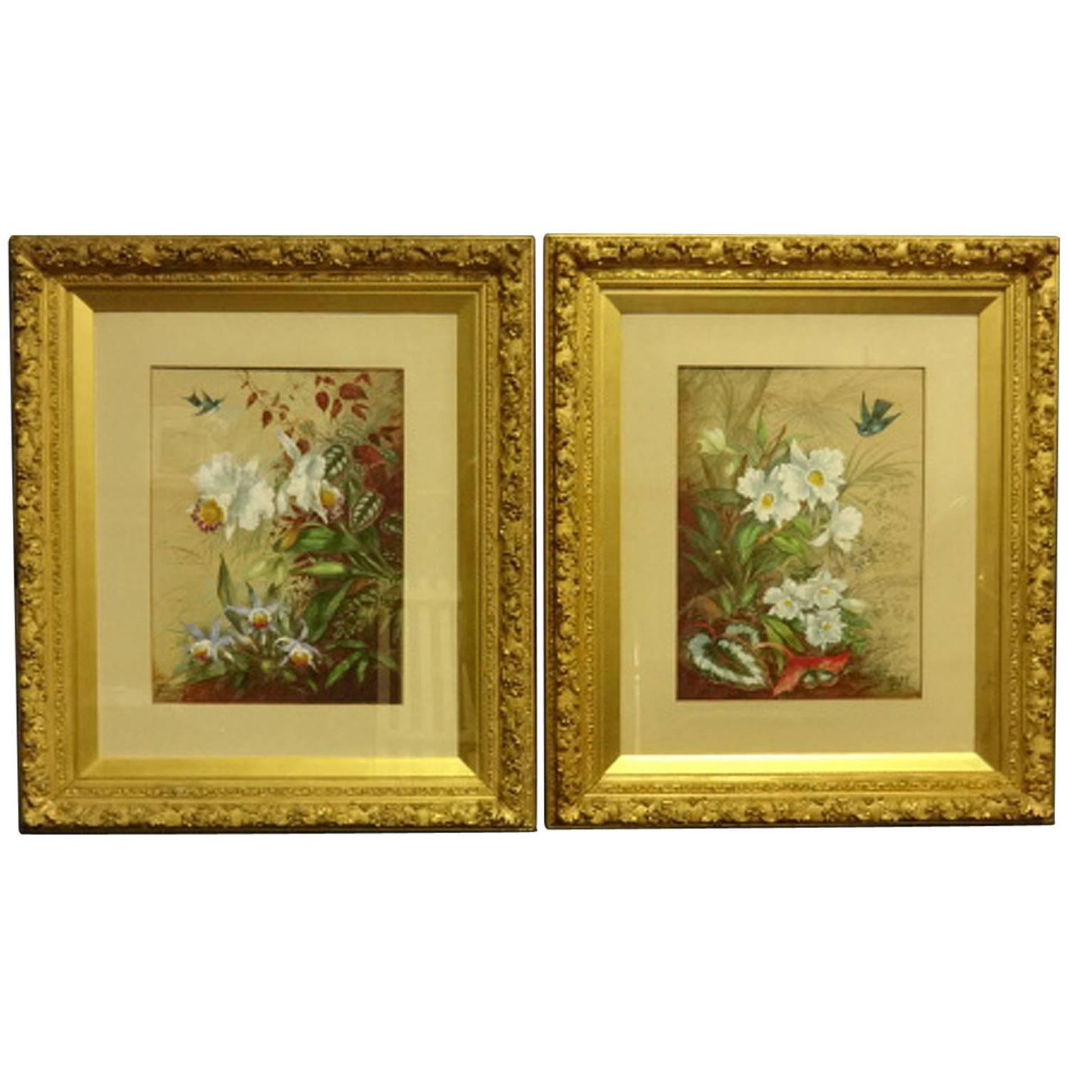 Large Pair of Signed Victorian Watercolors