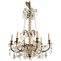 1940s, French Bronze and Crystal Basket Chandelier