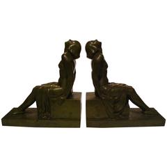 French Art Deco Bookends Sitting Nudes by Janle, 1930