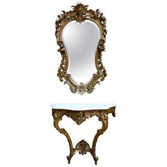 Fine Quality French Gilt Mirror and Console
