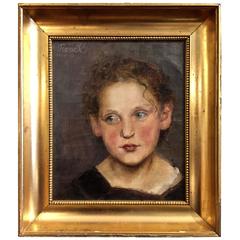 Early 1900s Danish Portrait of a Young Girl, Signed Resel