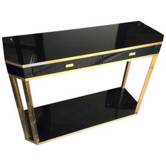 Jean Claude Mahey Black Lacquer and Brass Console