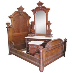 Three-Piece, Victorian Walnut Marble-Top Bedroom Set Mann, Thomas Brooks
