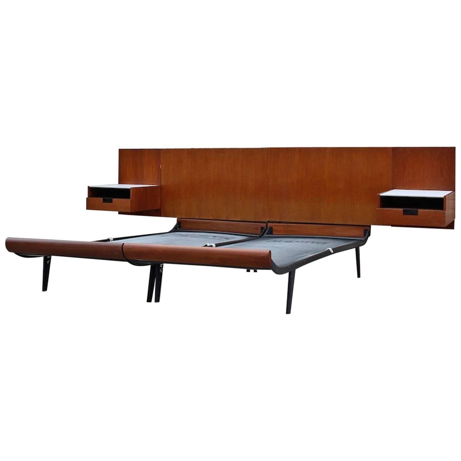Auping Beds, Pastoe Cees Braakman “LU11” Headboard with “NU11” Nightstands, 1950 For Sale