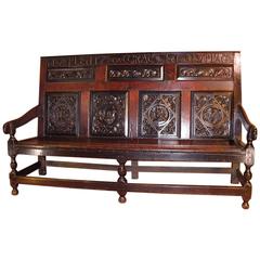 William and Mary Period Carved Oak Settle Dated 1702