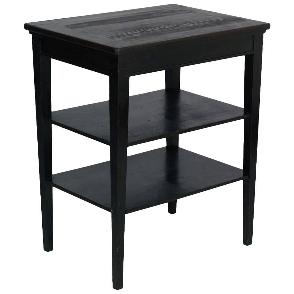Early 20th Century Ebonized Rustic Side Table, Working Table in Massive Walnut For Sale