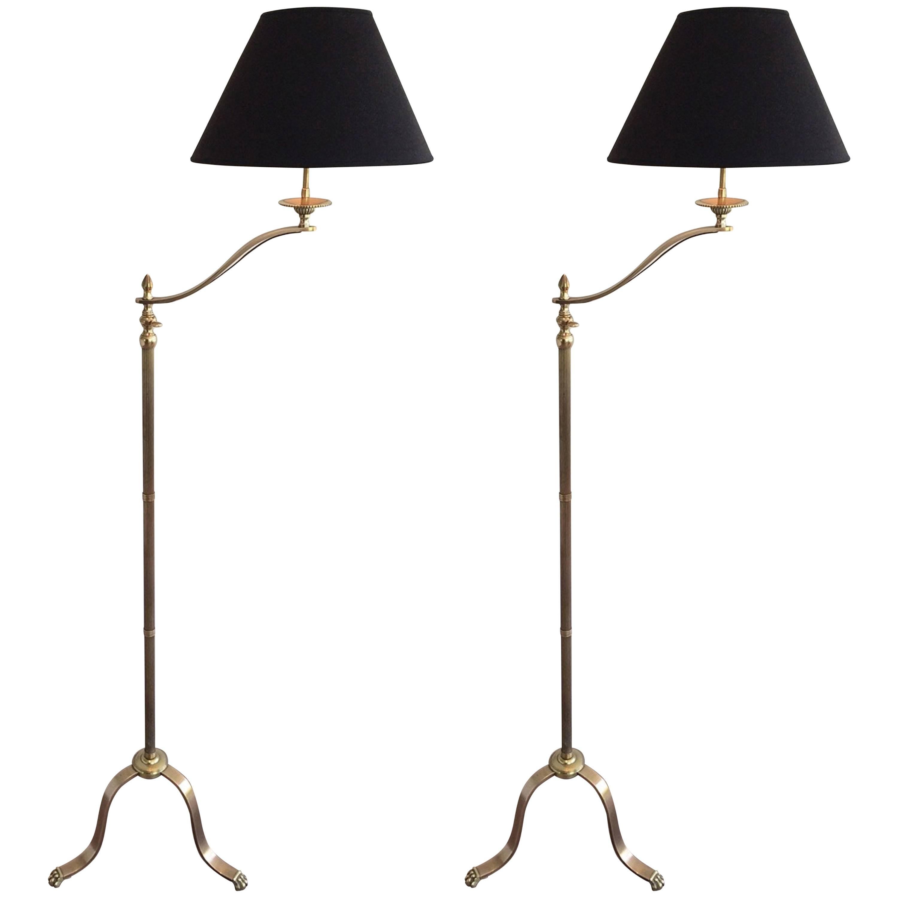 Pair of French Neoclassical Adjustable Reading Floor Lamps by Maison Jansen