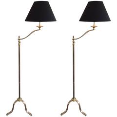 Antique Pair of French Neoclassical Adjustable Reading Floor Lamps by Maison Jansen