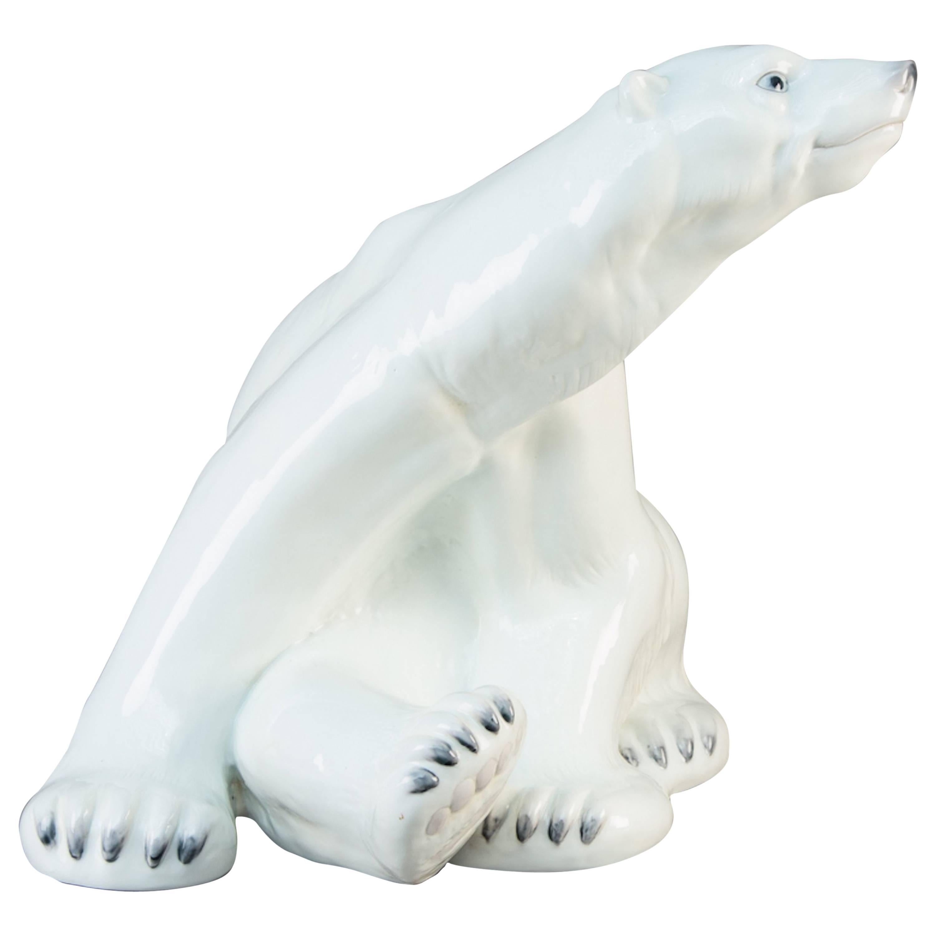Rare & Huge Porcelain Polar Bear by Niels Nielsen, Bing & Grondahl Denmark 1970s