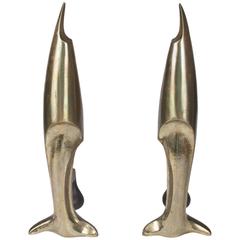 Solid Bronze Biomorphic Andirons, French, 1930s 1