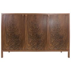 Laska Credenza, Figured Walnut and Brass, Three Doors, Customizable