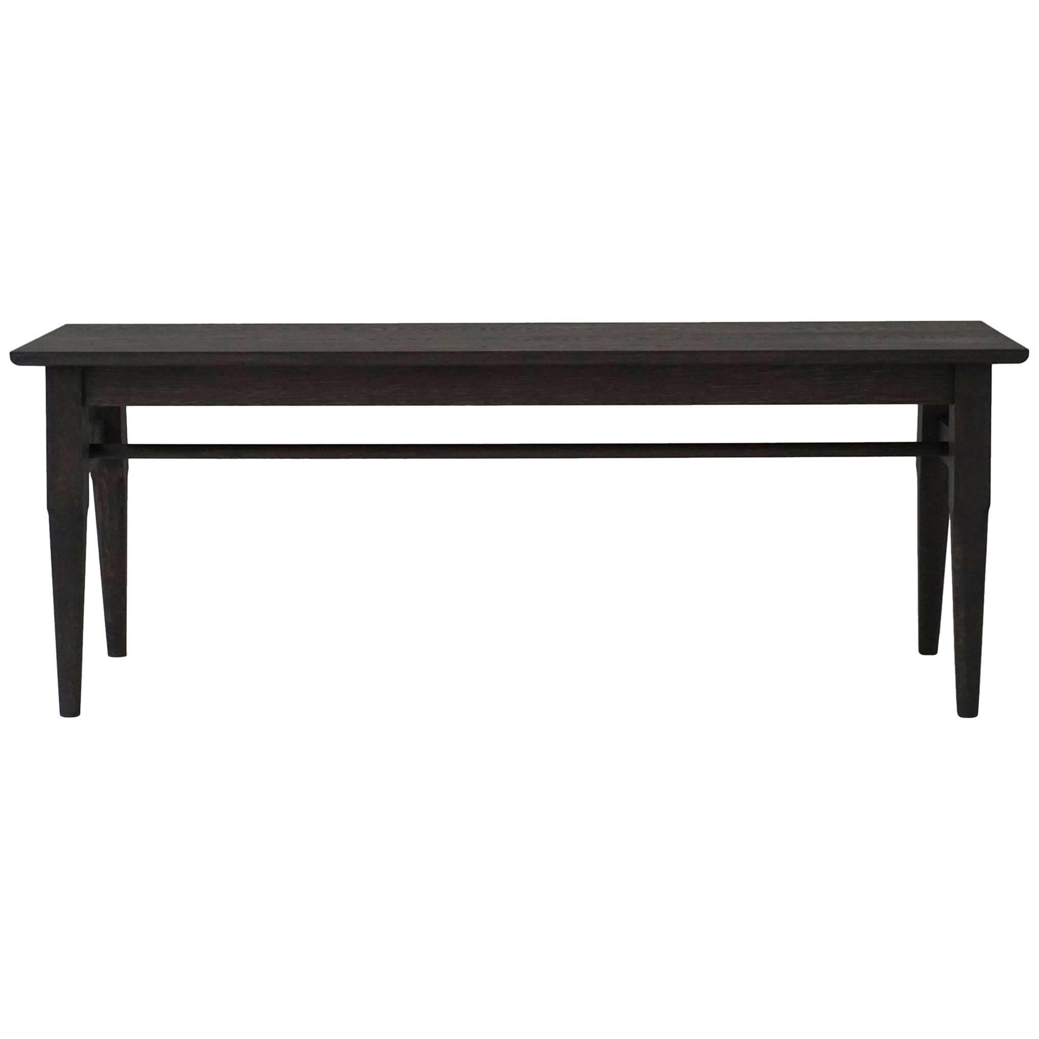 Reunion Bench Handcrafted Oxidized White Oak Bench Seating with Tapered Legs For Sale