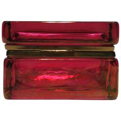 Vintage Modern Italian Red Art Glass and Brass Jewelry Box