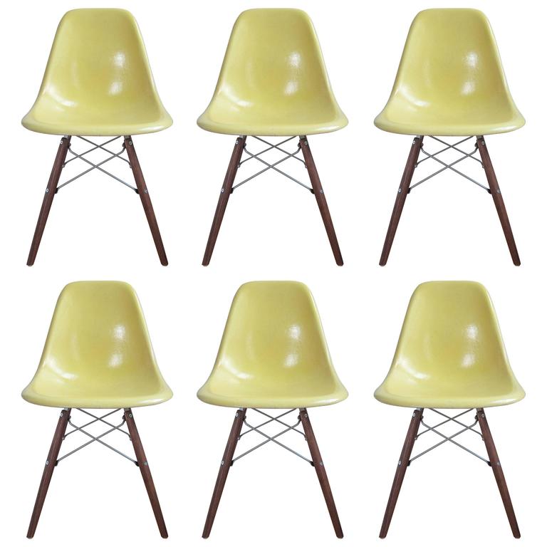 Six Lemon Yellow Herman Miller Eames DSW Dining Chairs For Sale at 1stdibs