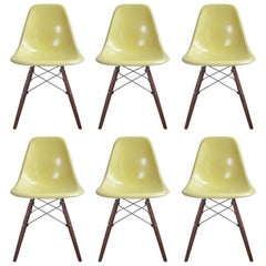 Vintage Six Lemon Yellow Herman Miller Eames DSW Dining Chairs