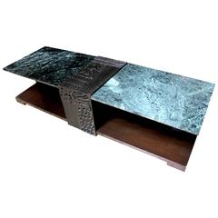 Unique Thai Custom Marble and Carved Wood Coffee Table, circa 1970