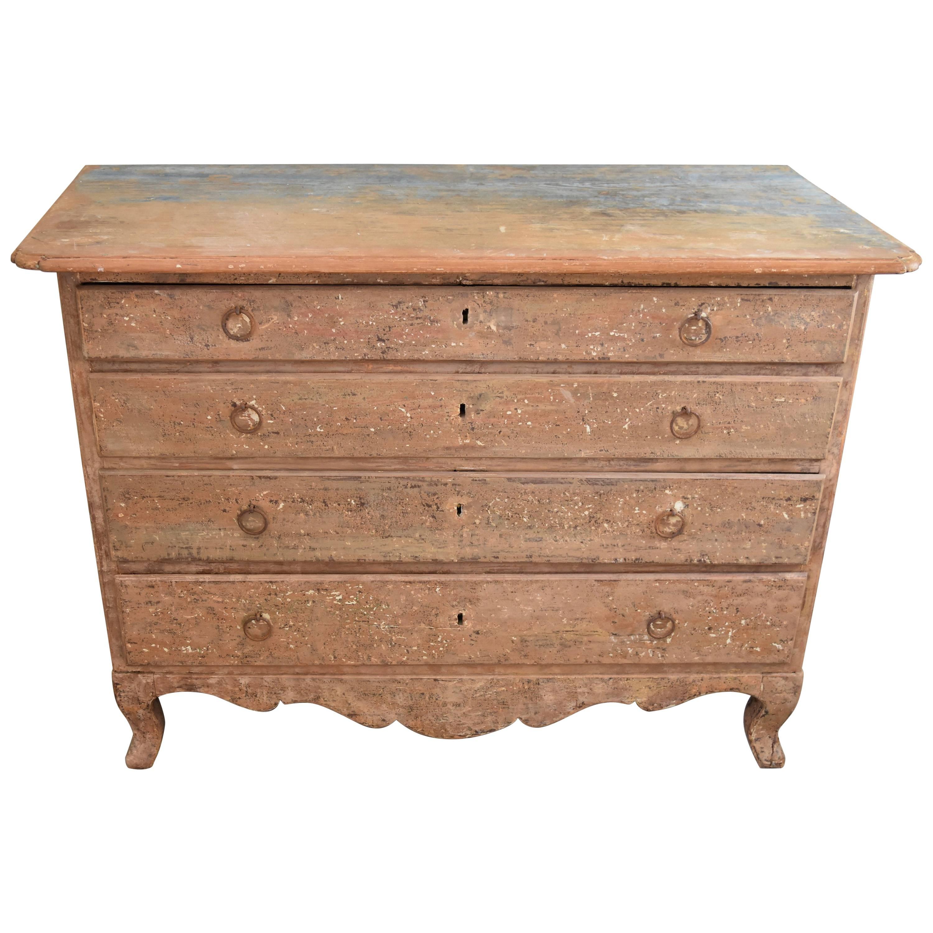 Late 19th Century Swedish Rococo Four-Drawer Original Painted Chest