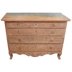 Late 19th Century Swedish Rococo Four-Drawer Original Painted Chest Late 19th Century Swedish Rococo Four-Drawer Original Painted Chest