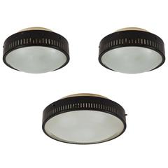 Three Flush Mount Ceiling Lights by Stilnovo