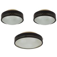 Three Flush Mount Ceiling Lights by Stilnovo