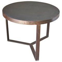 Handmade European Black Iron Round Side Table with Black Slate Top