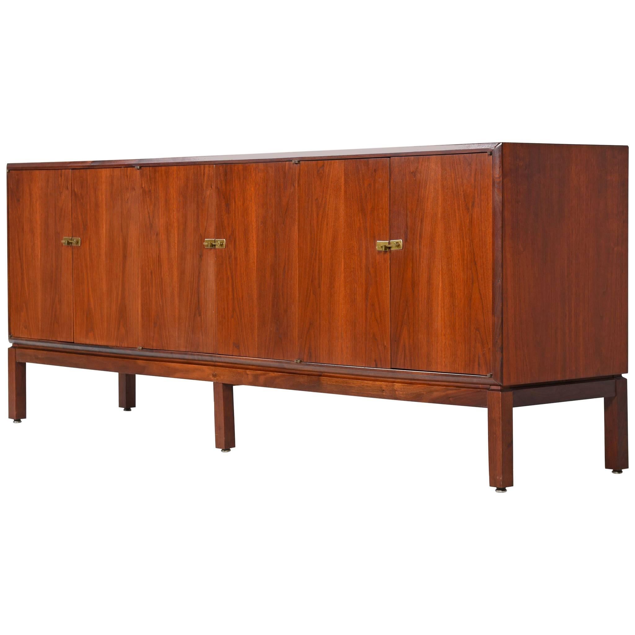 Foster-McDavid Style Walnut Credenza with Brass Latches, 1960s