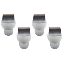 Four Brushed Aluminum and Satin Glass Sconces by Lumi 11