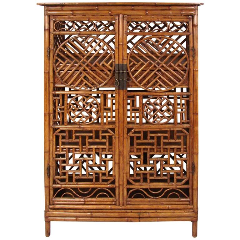 Chinese Painted Bamboo with Interior Drawers and Shelves at 1stDibs