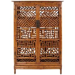 Chinese Painted Bamboo Cabinet with Interior Drawers and Shelves
