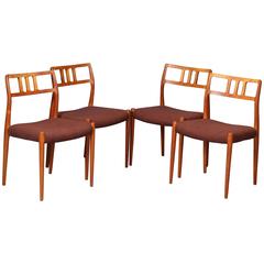 1960s Niels Otto Møller Model 79 Teak Bordaux Red Dining Chairs for J.L. Møllers