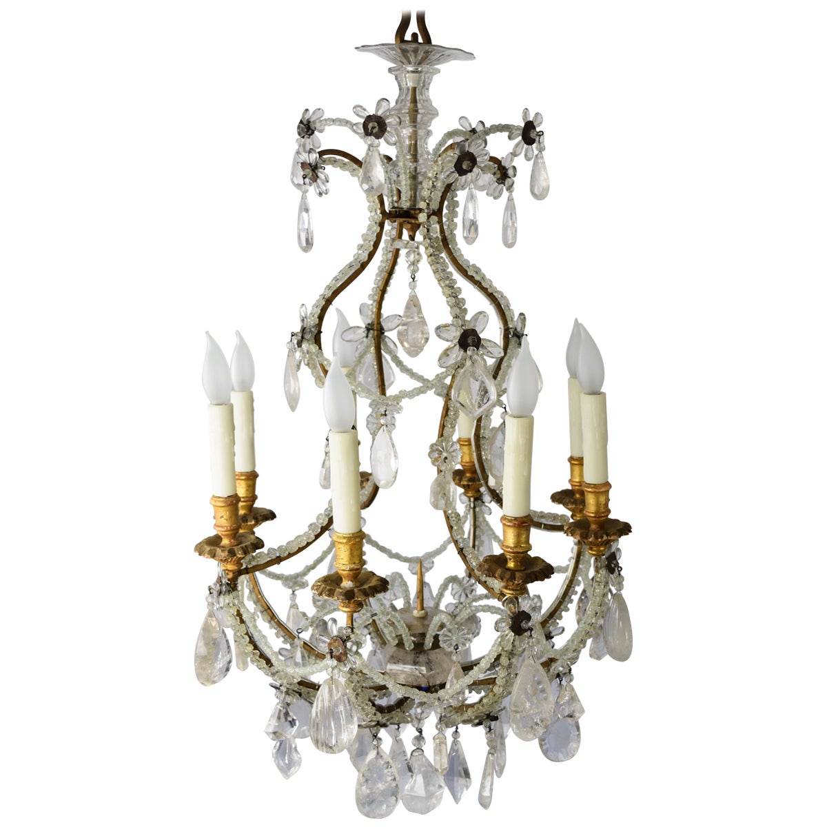 Gilt Chandelier with Murano Glass Bobeches For Sale at 1stDibs