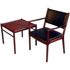 1950s Ole Wanscher PJ412 Black Rosewood Armchair and Side Table for P. Jeppesen
