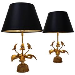 Pair of ‘Orchid’ Brass Table Lamps by Massive Lighting, circa 1970s, Belgian