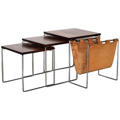 Rosewood and Leather Nesting Tables by Brabantia the Netherlands, 1960