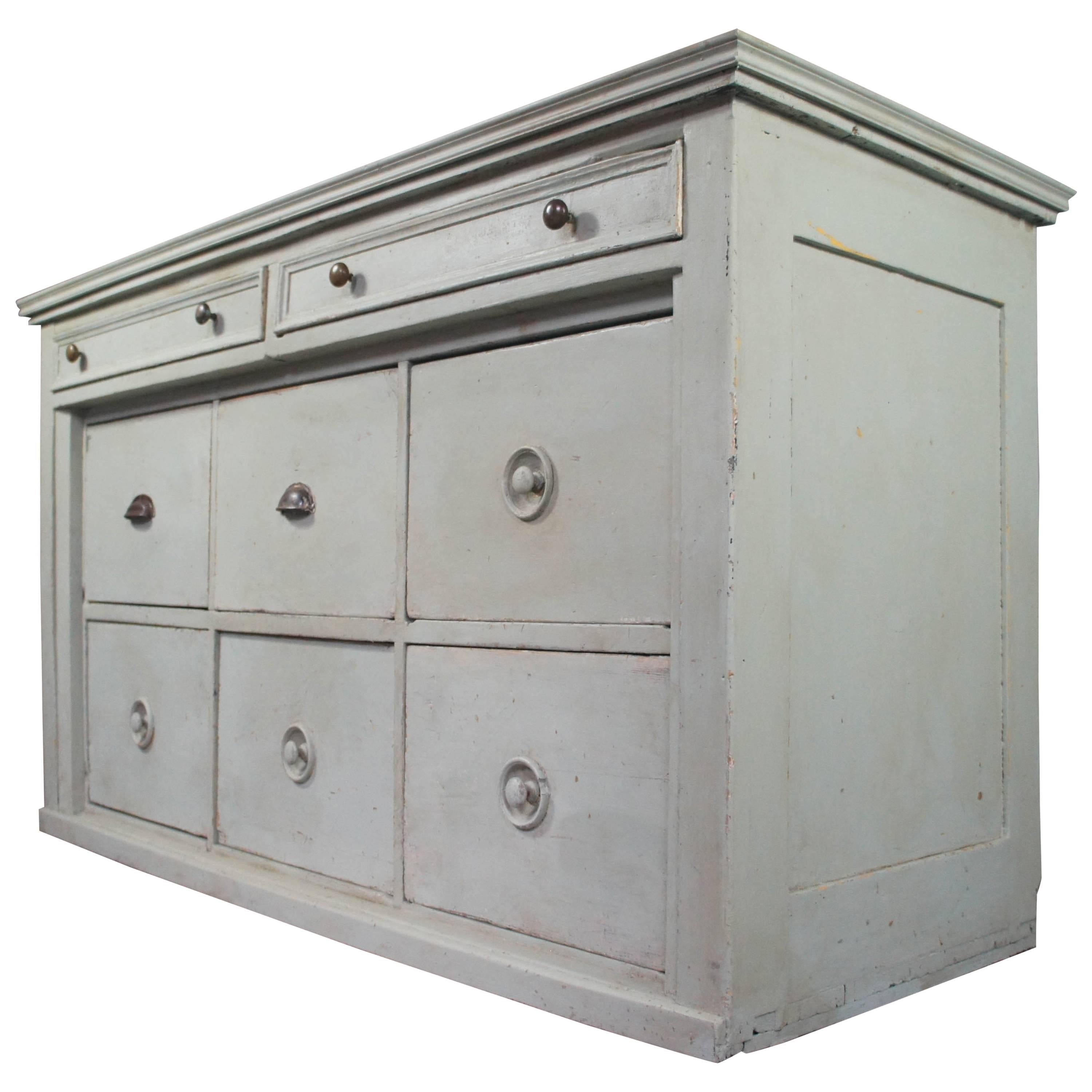 French Antique Painted Pine Chest of Drawers/Bank of Drawers Zinc Top